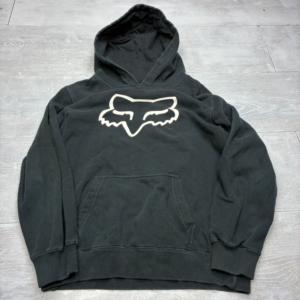Fox Racing Hoodie Boys Youth XL Black Logo Pullover Fleece Sweatshirt Motocross